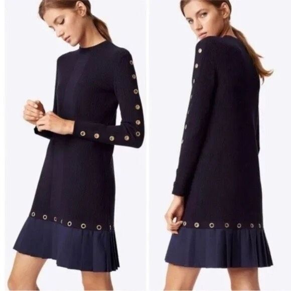 TORY BURCH Shiloh Dress Women Size Medium Shiloh Sweater Grommet Pleated Wool- s - Picture 1 of 16